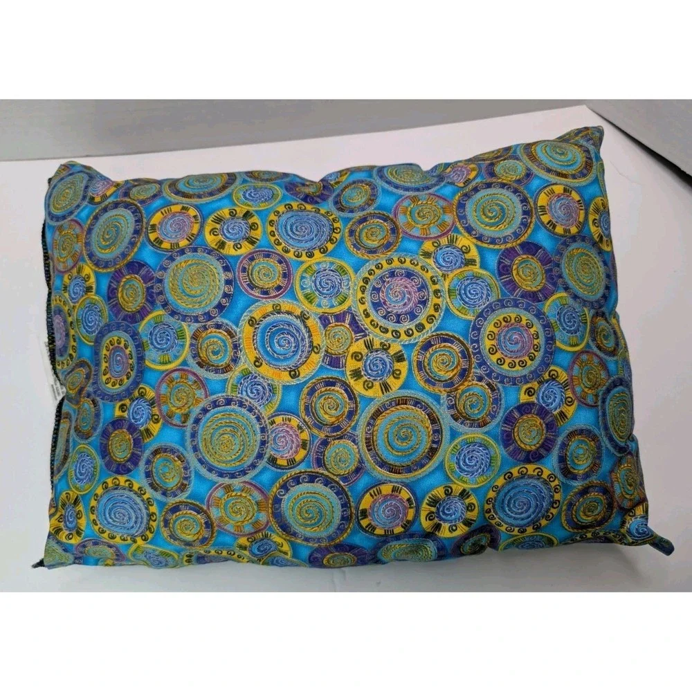 Set of 2 Decorative Pillows 12x16 Blue Gold Boho Swirl Pattern Meditation